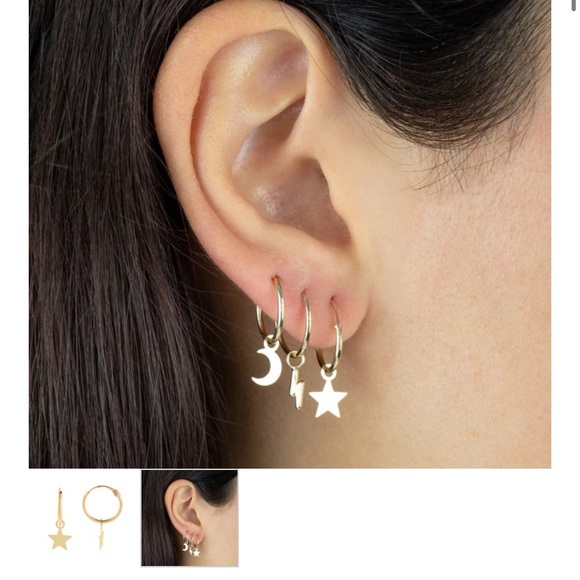 ADINAS Jewels Solid Star Hoop Earring 14K - Picture 2 of 4